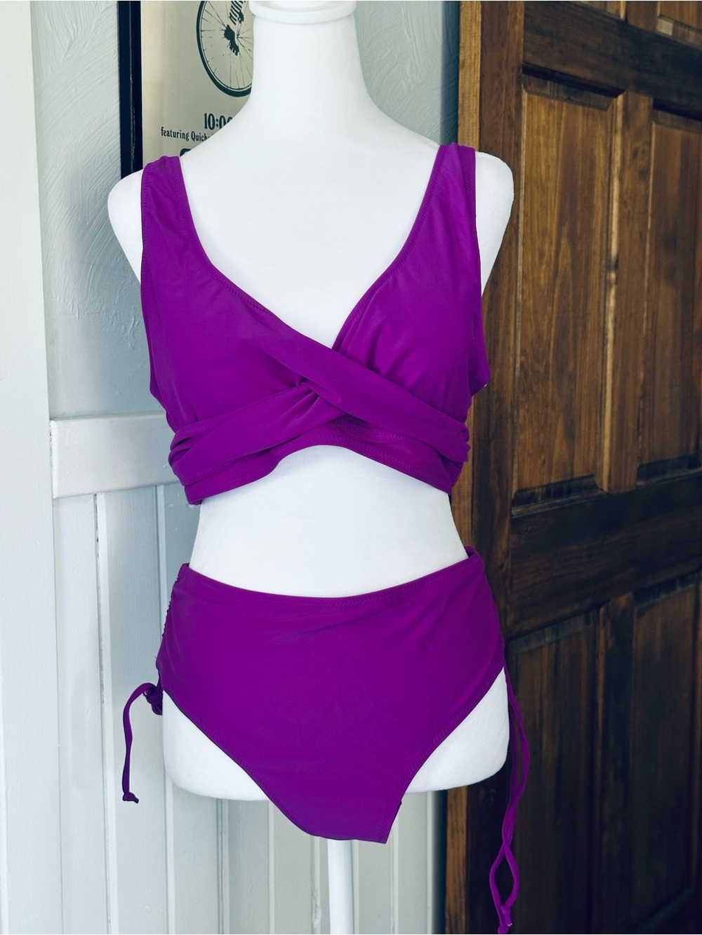 High-Waisted Twist Front Bikini in Purple - Women's Swim XL